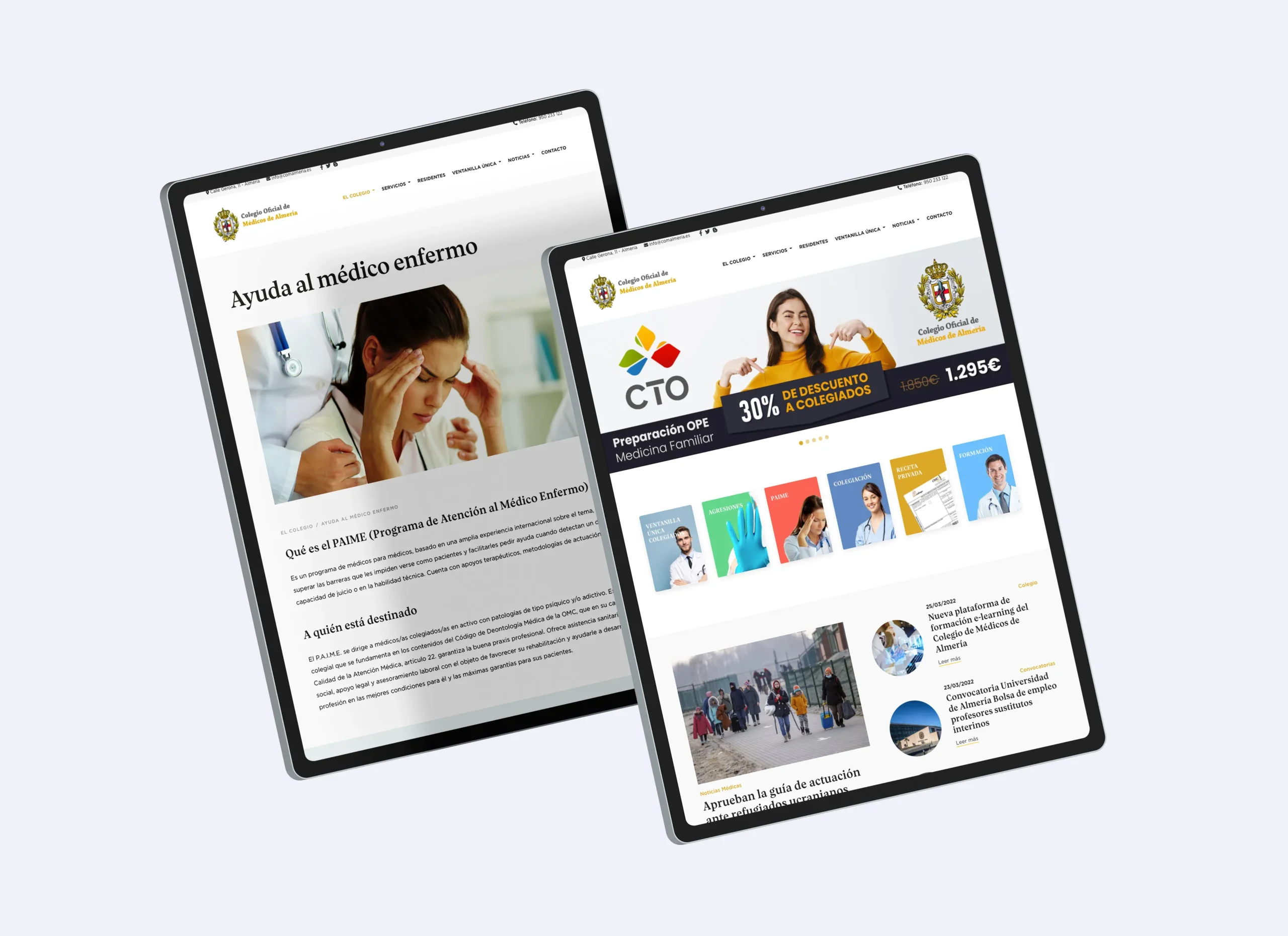 Diseño web institucional para el Colegio de Médicos de Almería, proyecto realizado desde Almería y Santiago de Chile