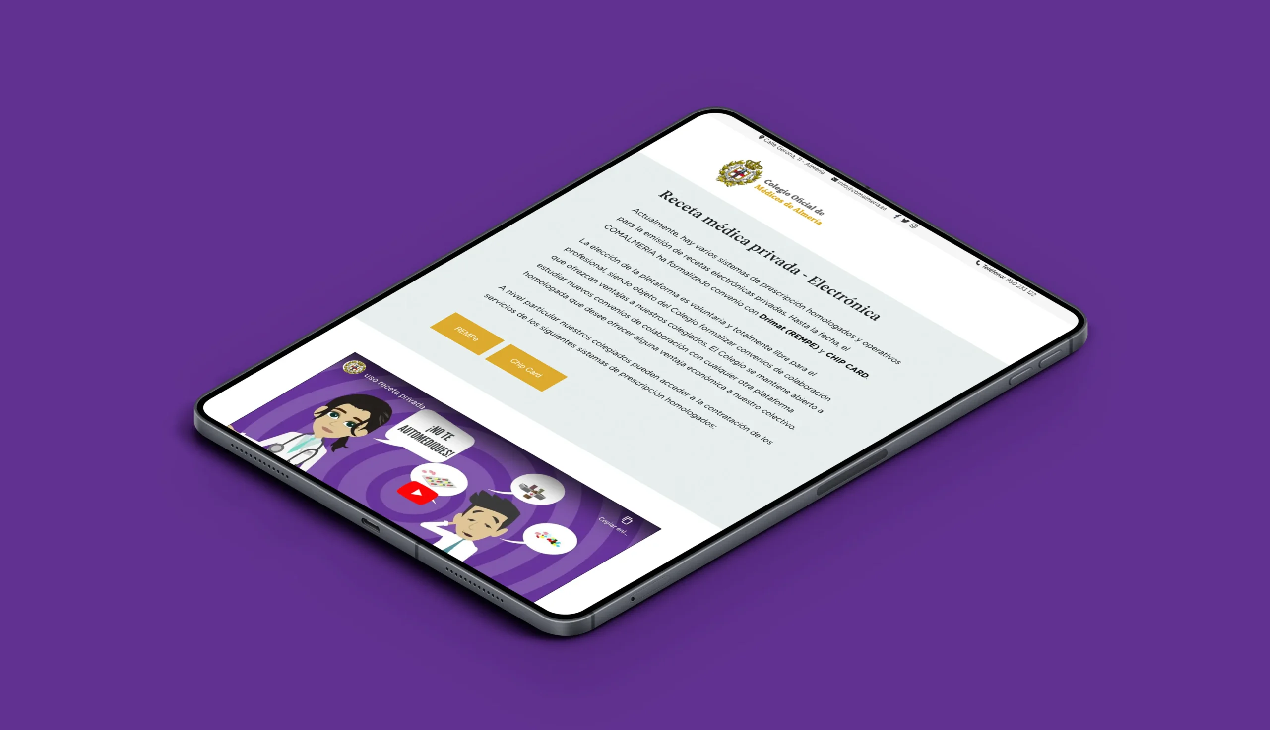 Diseño web institucional para el Colegio de Médicos de Almería, proyecto realizado desde Almería y Santiago de Chile