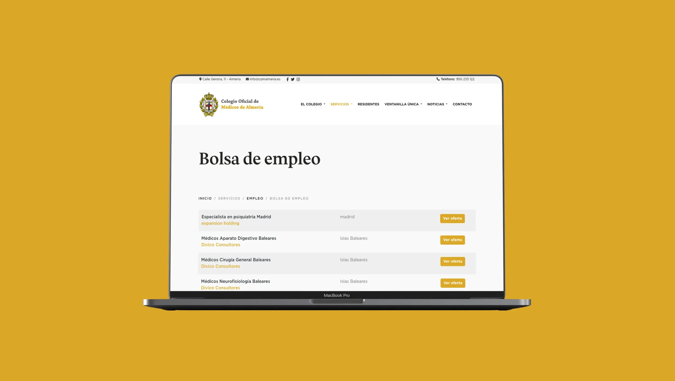 Diseño web institucional para el Colegio de Médicos de Almería, proyecto realizado desde Almería y Santiago de Chile