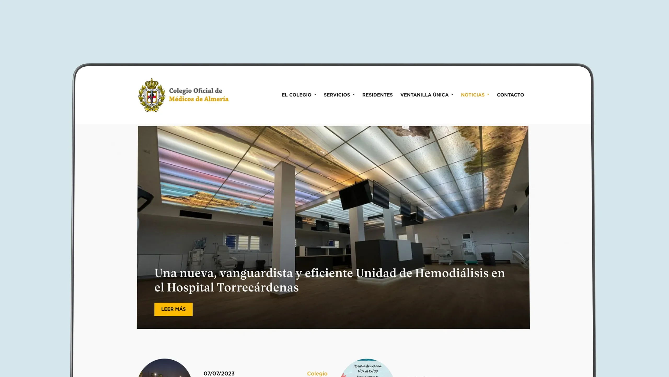 Diseño web institucional para el Colegio de Médicos de Almería, proyecto realizado desde Almería y Santiago de Chile