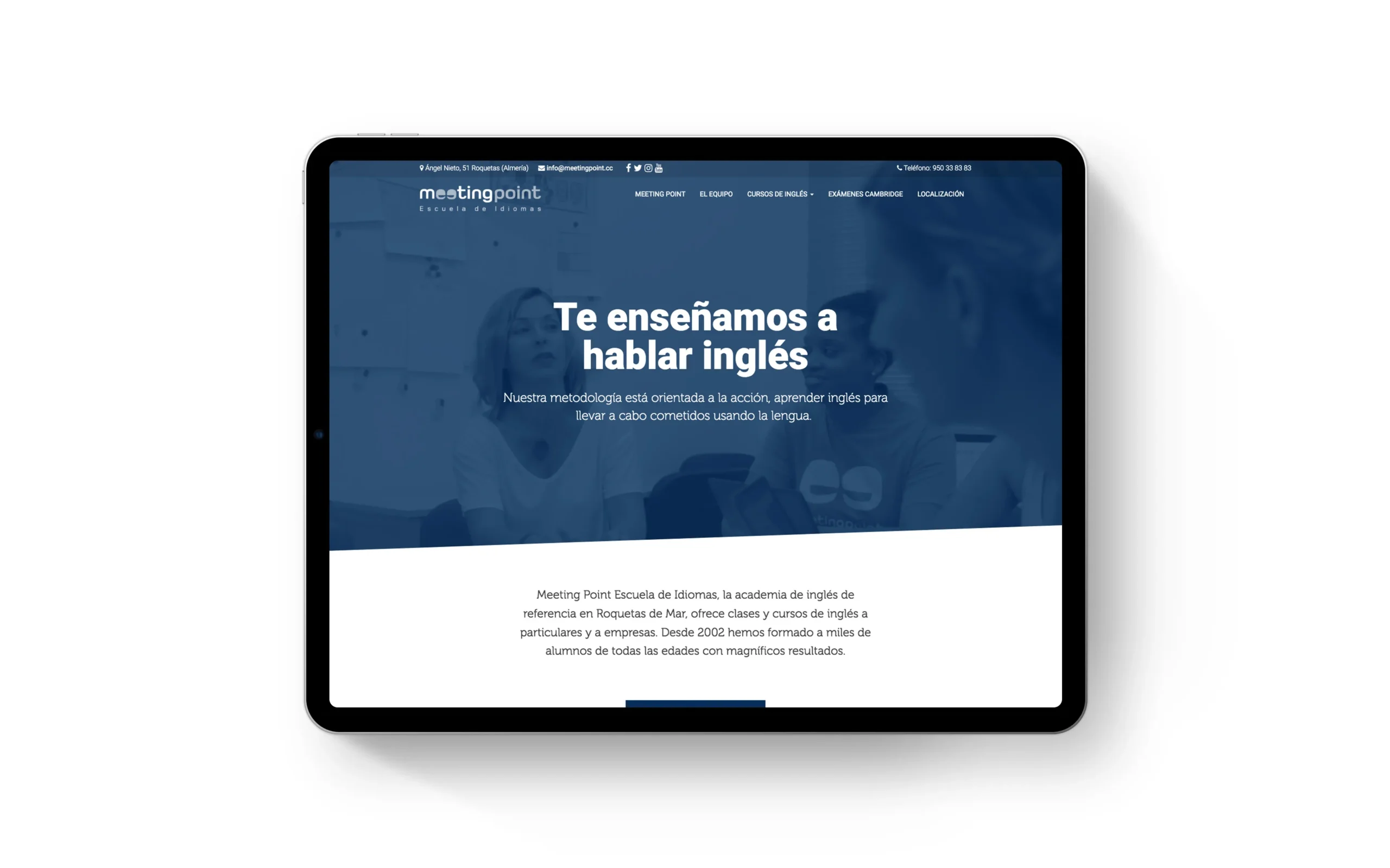 Diseño de paginas web, identidad visual, redes sociales, logotipo y comunicación para academia de clases de inglés en Roquetas (Almería)