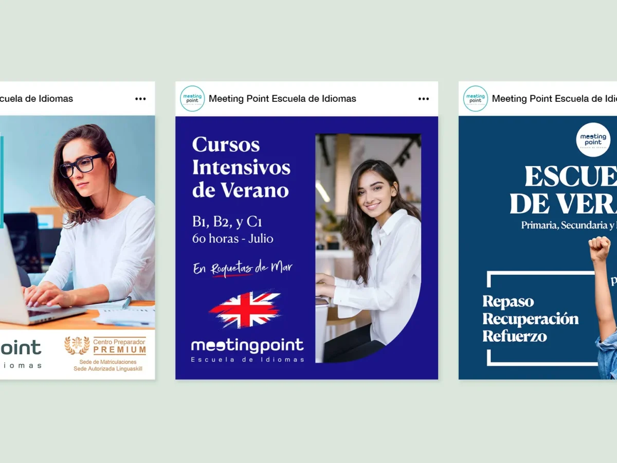 Diseño de paginas web, identidad visual, redes sociales, logotipo y comunicación para academia de clases de inglés en Roquetas (Almería)